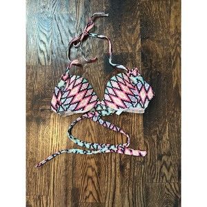 Victoria’s Secret Cross Front Push Up Geometric Print Swim Bikini Top - 32B